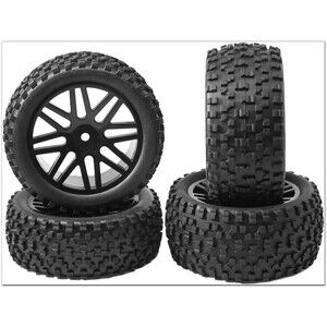 Set of 4/12mm Hex Wheel Rims Rubber Tires 88mm for 1/10 RC Off-Road Car Truck